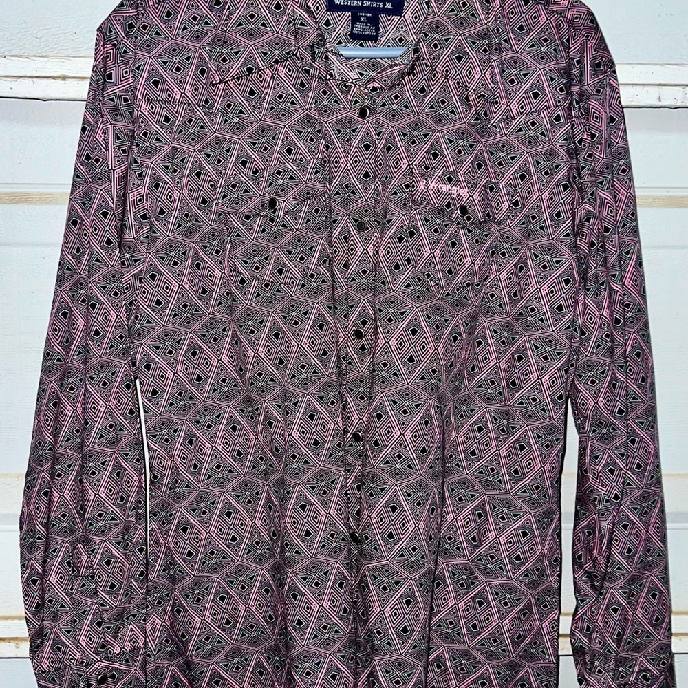 Wrangler Pink and Black "Tough enough to Wear Pink" Button Down Shirt